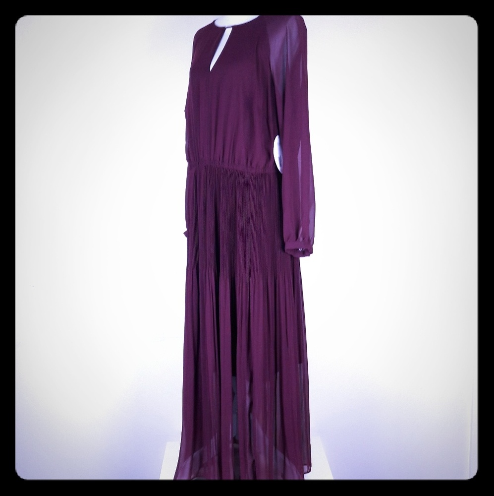 Sz 1 X Wine Maroon Long Sleeve Dress Modest Pleats